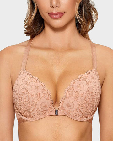 Push-Up Lace Racerback Front-Closure Bra